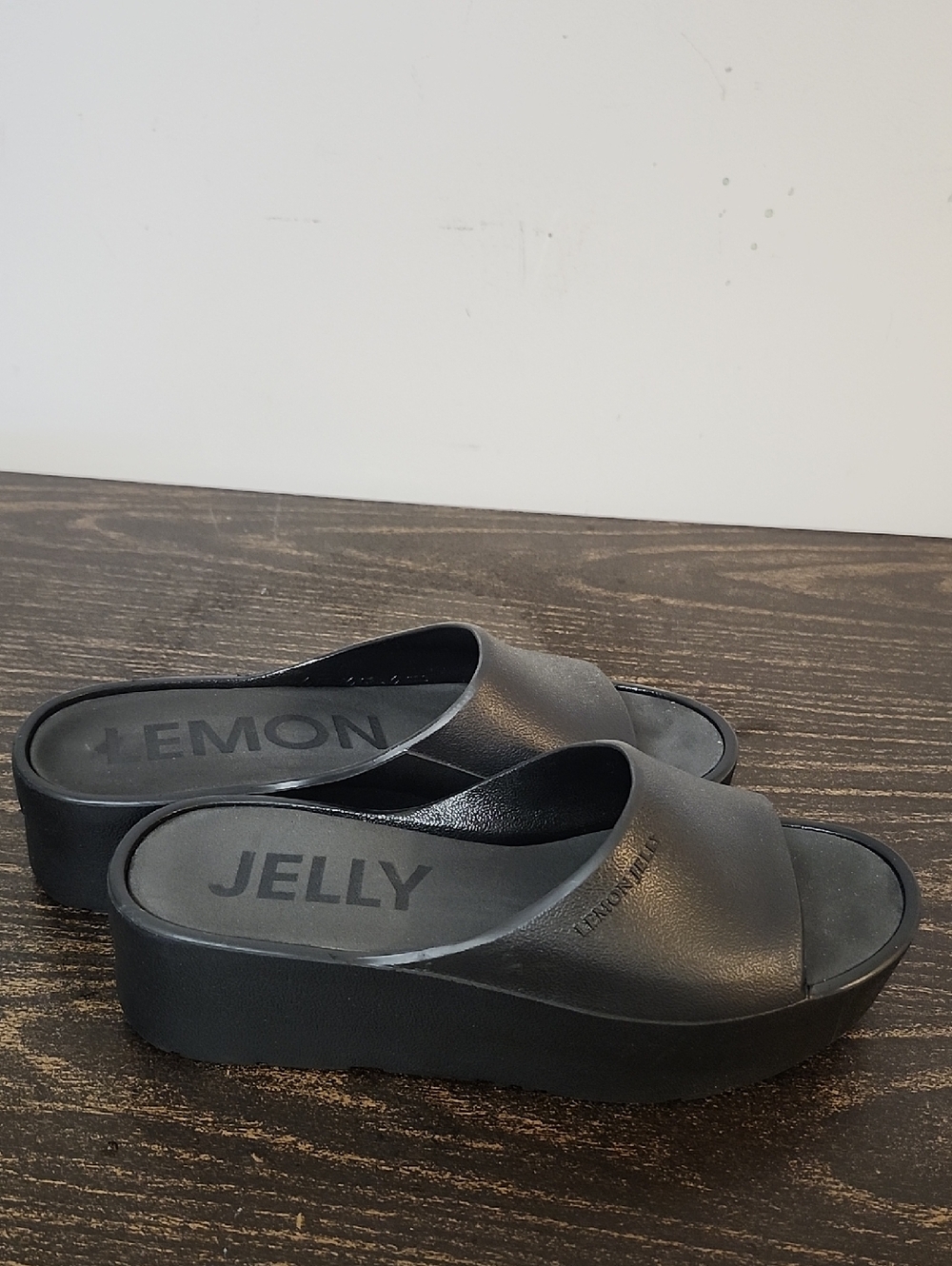 Lemon Jelly Sunny Sandal Platform Slides Wedge Peep Toe Sandals Black 8.5